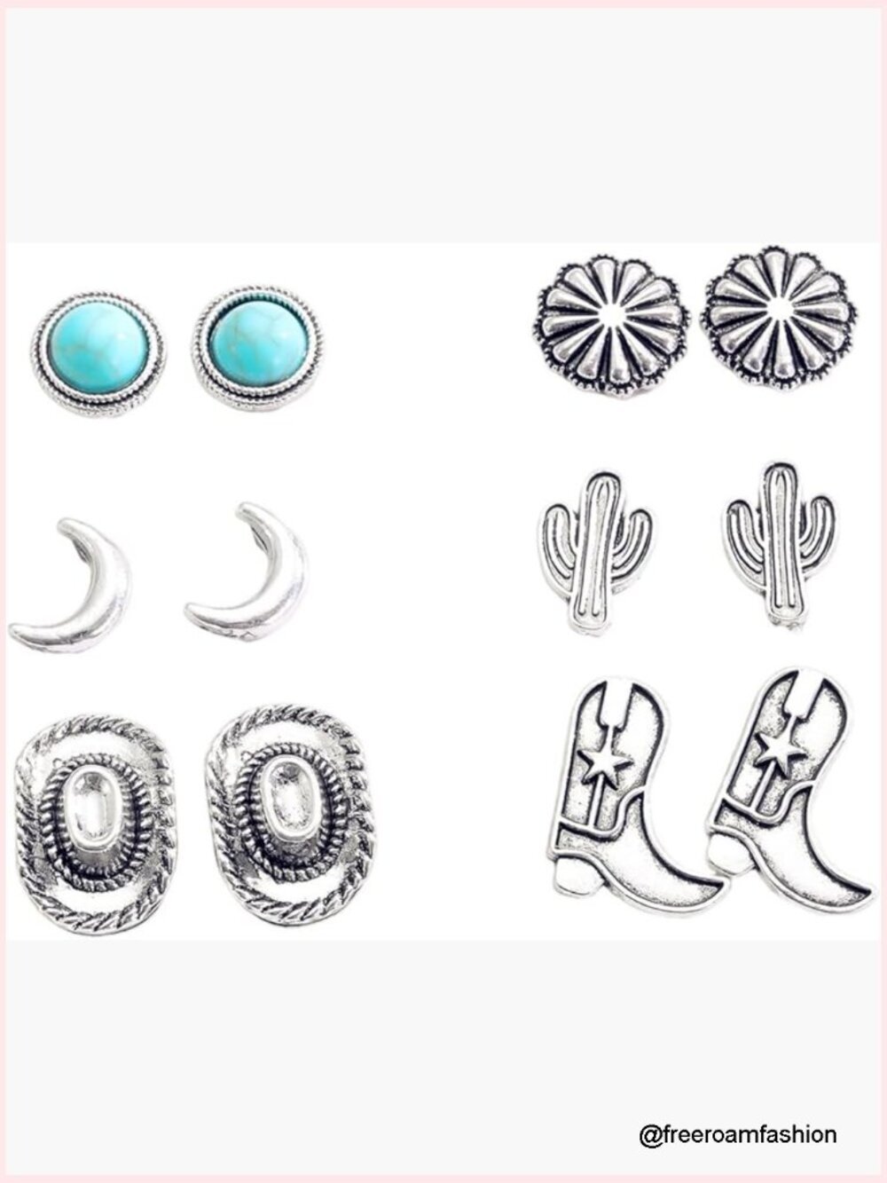 6 Pairs Western Turquoise Stud Earrings Set Cowgirl Cowboy Boho Small Geometric